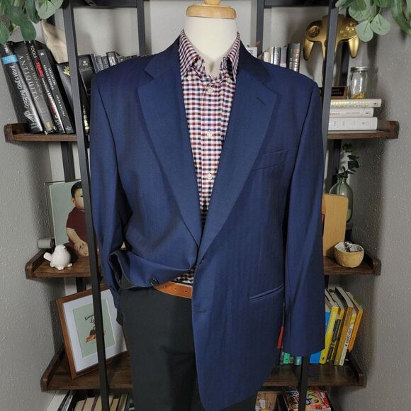 Gianfranco Ferre Saks Fifth Avenue Men's Sport Coat Herringbone Navy‎ Size 46R - Picture 1 of 16